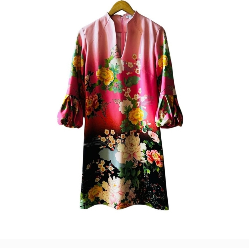 Floral Teal Dress with Pink Accents Size L By New York And Company - Picture 8 of 8